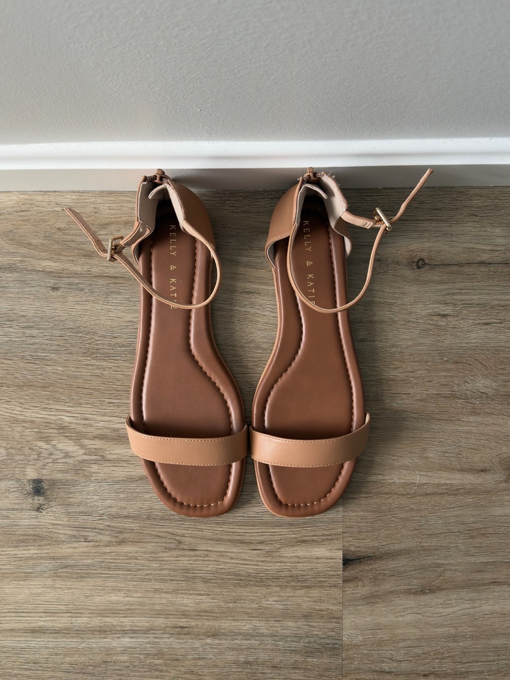 Kelly & Katie Tan Brown Ankle-Strap Flat Sandals